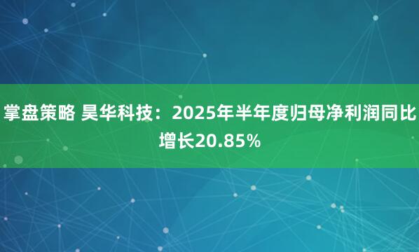 掌盘策略 昊华科技：2025年半年度归母净利润同比增长20.85%